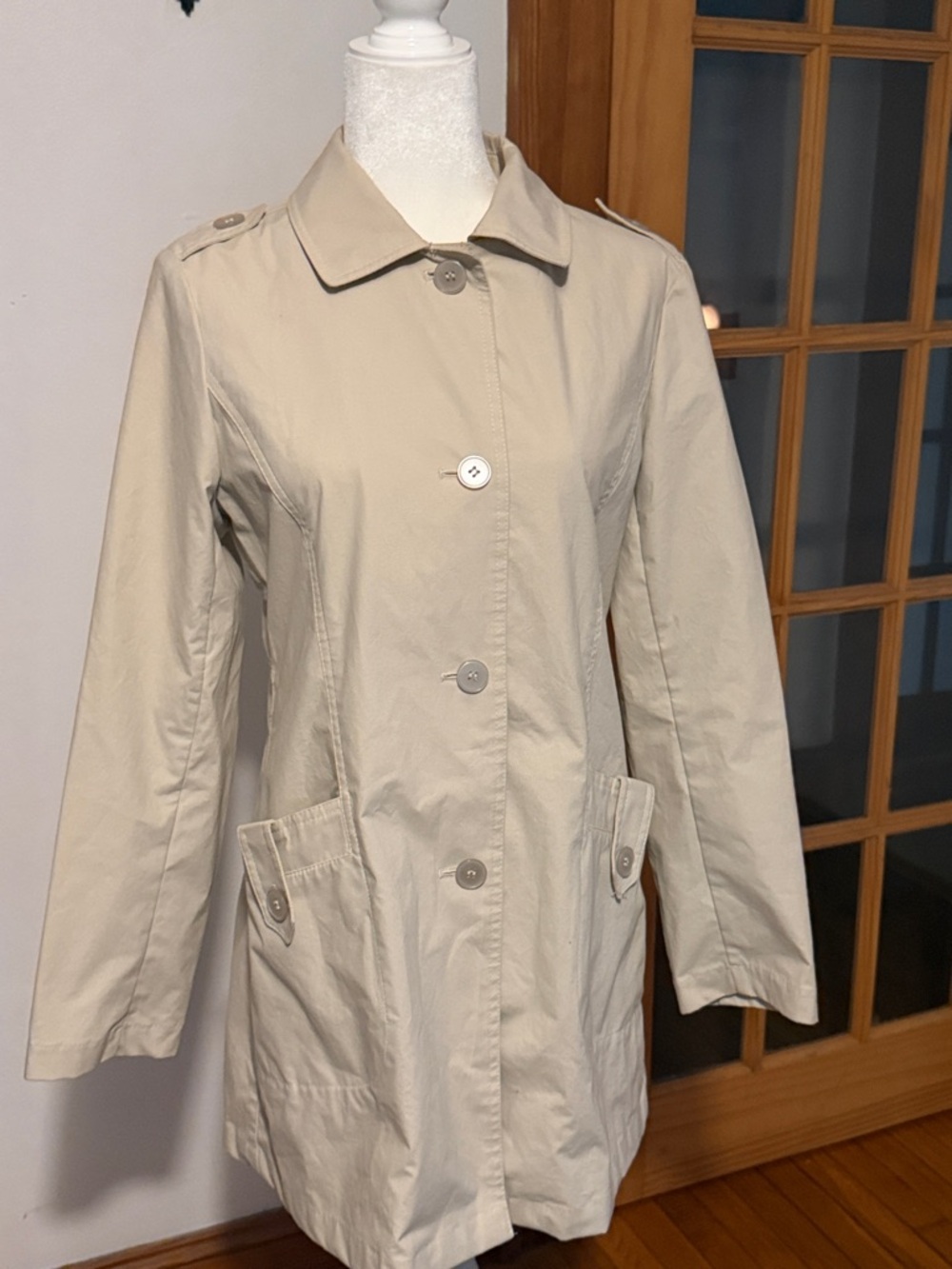 Larry Levine Beige Single-Breasted Trench Coat